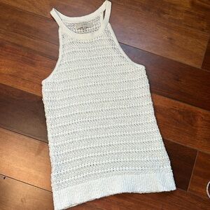 LOFT Beach Crochet Sweater Mini Dresss White Size Large Cotton Linen Blend